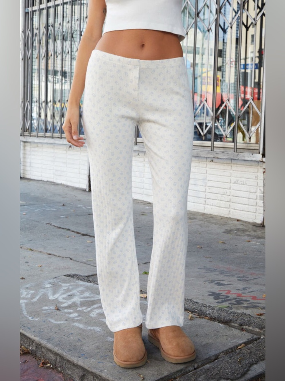 BRANDY MELVILLE Teddy Bear Keira Pointelle Pajama Pants OSFM White Blue
